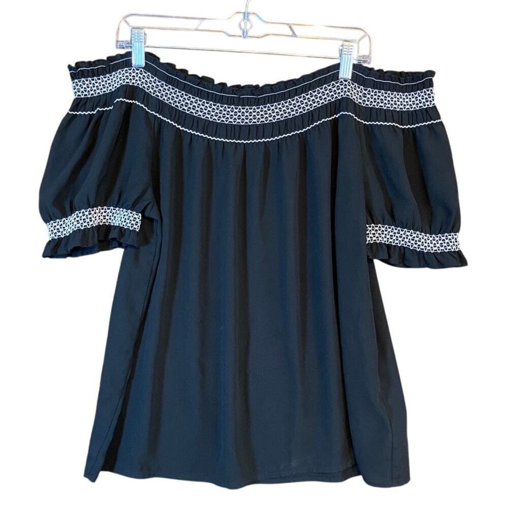 Express Black Off-Shoulder Blouse with White Trim